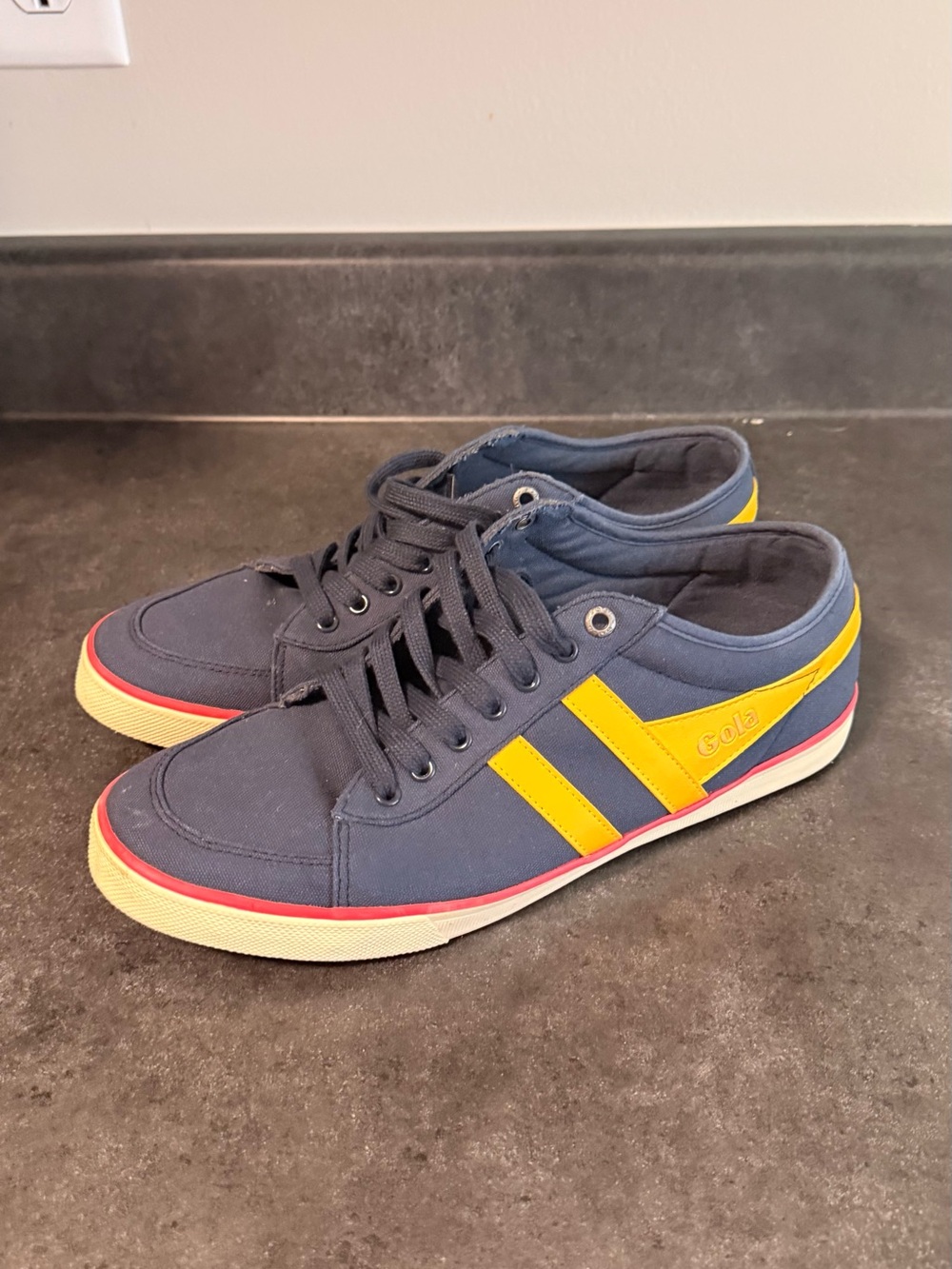 Gola Navy Canvas Sneakers with Yellow Stripes
